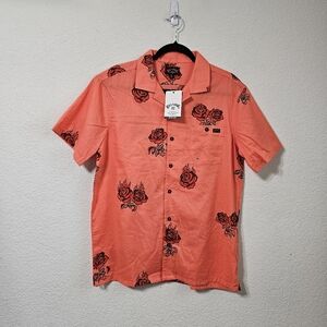 Billabong Shirt Mens M Short Sleeve Button Up Rose Pocket Organic Cotton Viscose